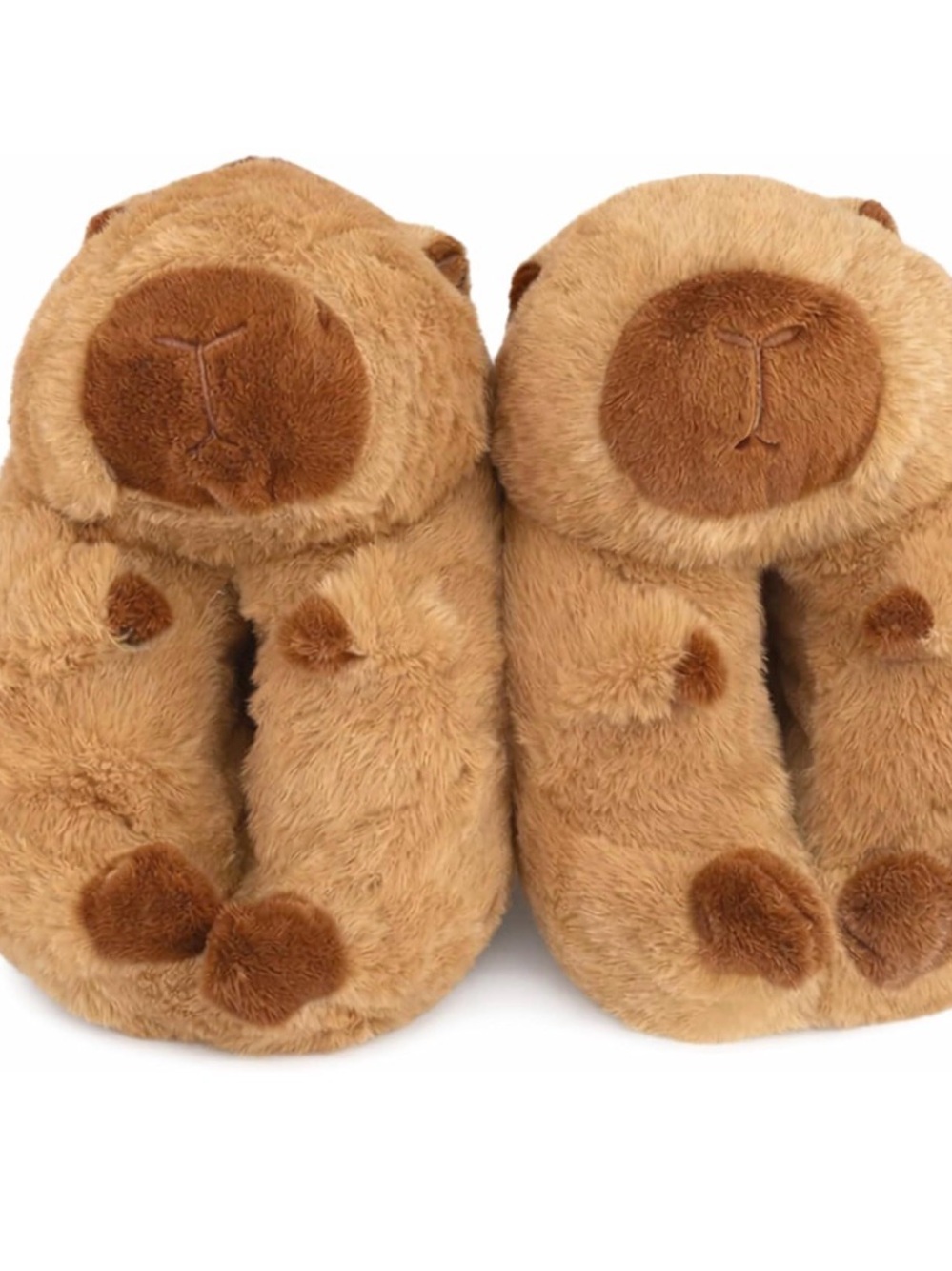 Cute Plush Bear Slippers Tan Faux Fur Cozy House Shoes Women’s Size Large